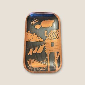 Vintage Copper Jewelry Dish Chilean Design  Miniature Engraved Art